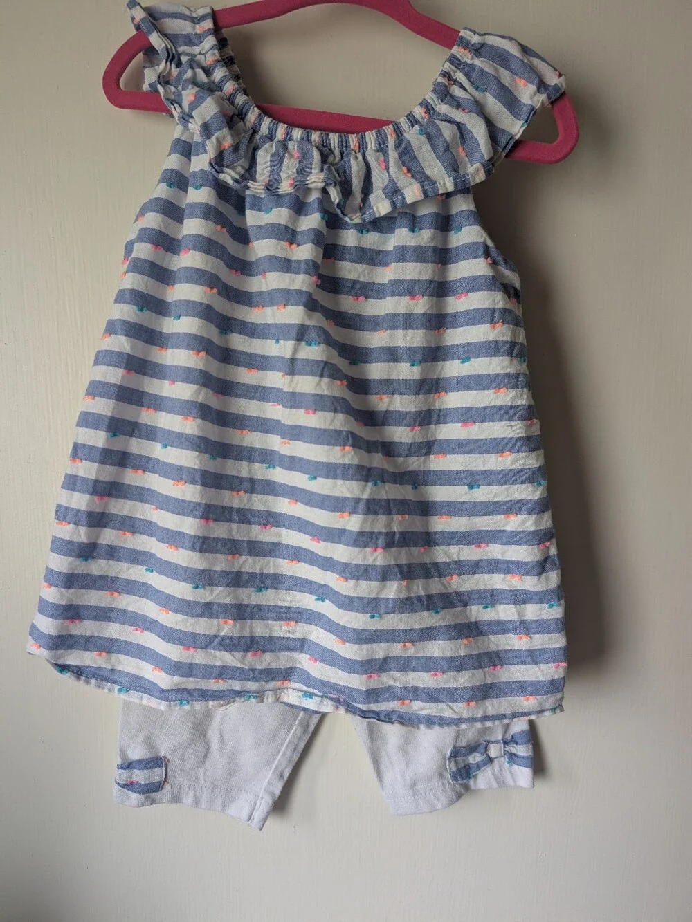healthtex Blue and White Girls Dress with Ruffle Trim
